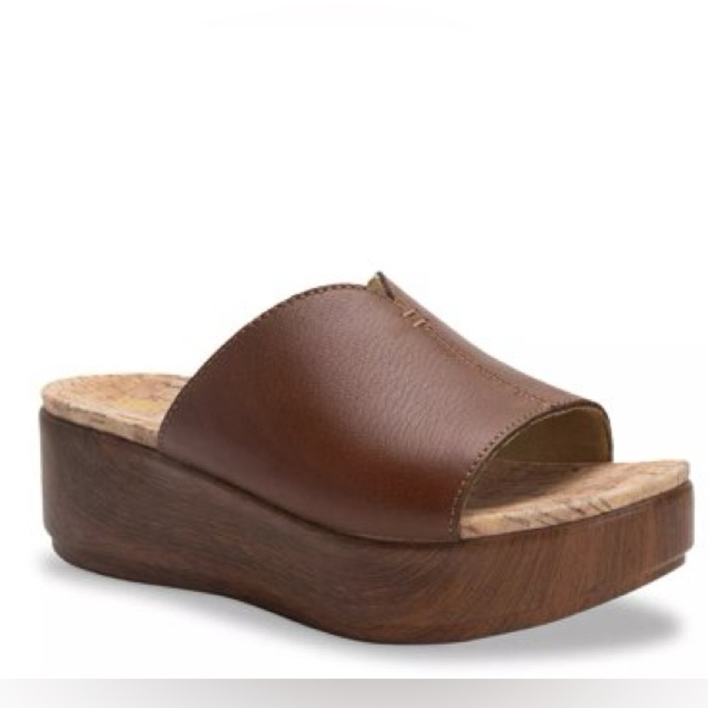 Alegria Triniti Brown Leather 70s Retro Platform Flatform Sandals Slides 41 10.5